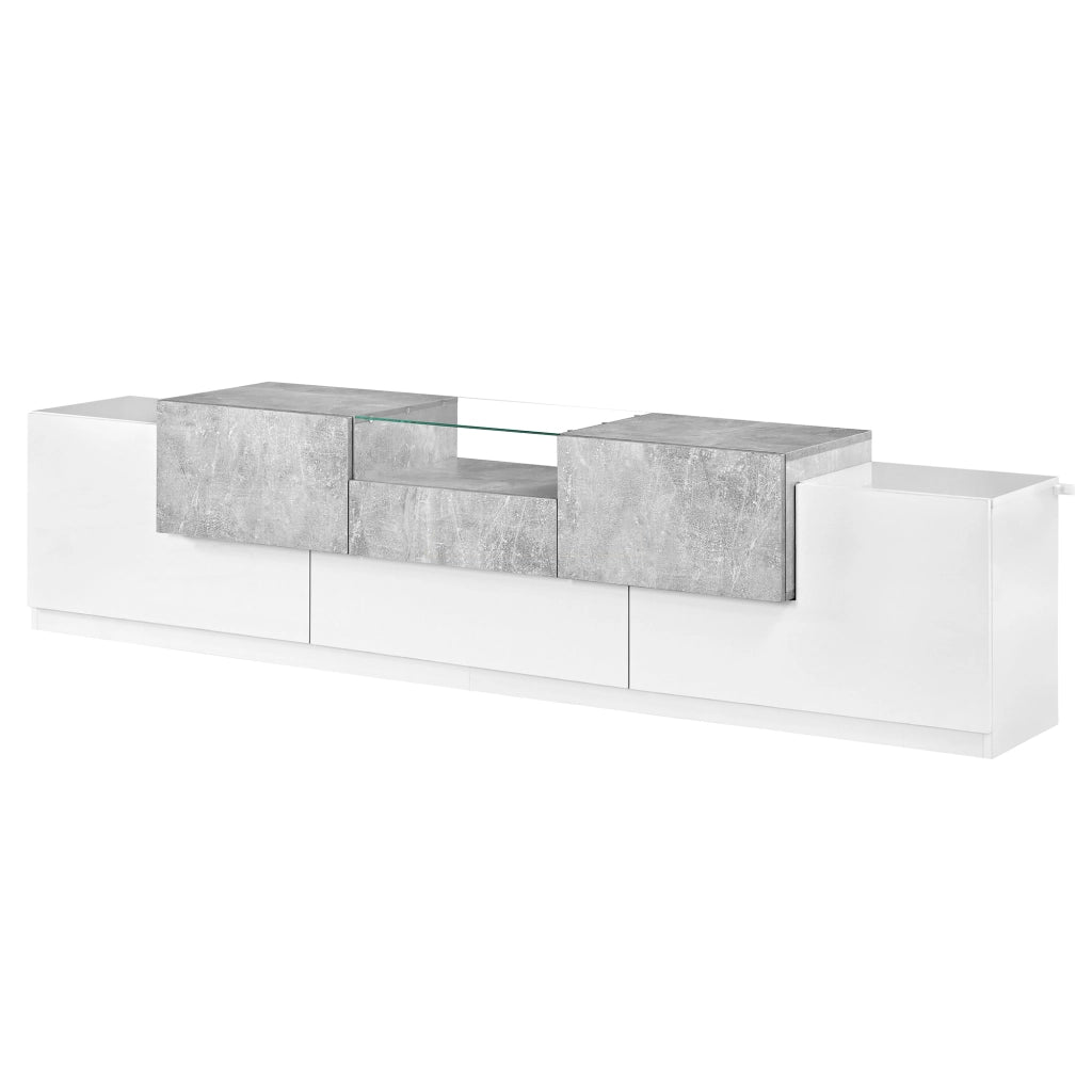 Mobile TV con 4 ante; nicchia aperta in vetro temperato; cassetto centrale e ribalta; per soggiorno; 200 × 33 × 48;5 cm