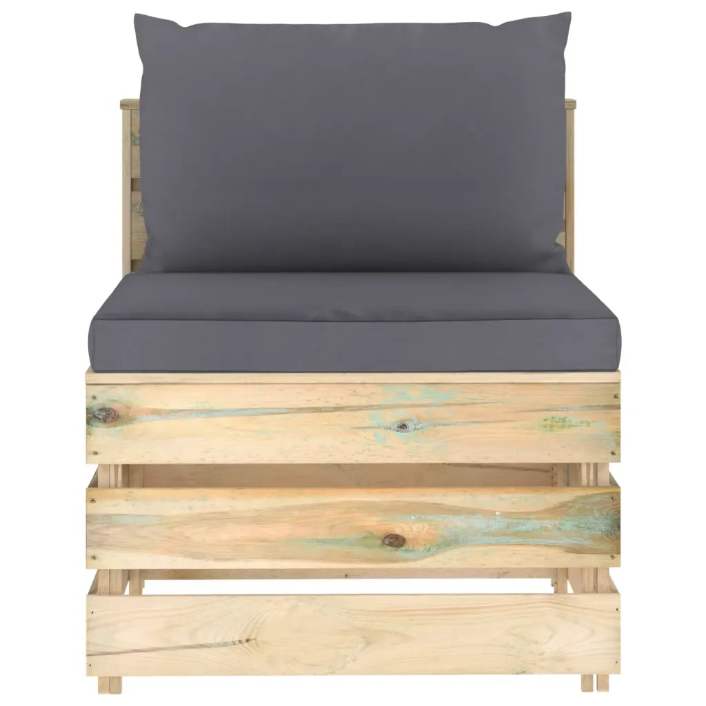 Divano Centrale Modulare con Cuscini in Legno Impregnato Verde 3074507