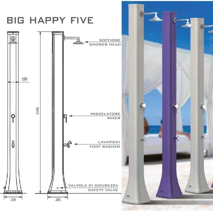 Doccia Solare In Polietilene Big Happy Five 40 Litri Con Lavapiedi Colore Verde Scuro Cv-F620/6016