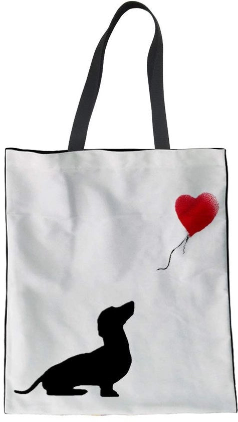 Borsa da spalla semplice con stampa di un teckel per ragazze e donne, borsa in canapa portatile per shopping, lavoro, viaggi e regali