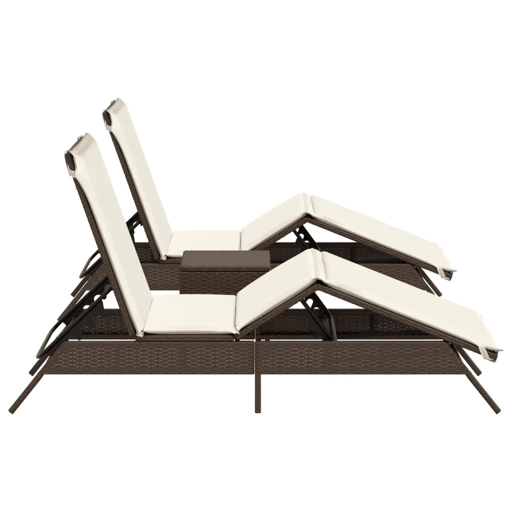 Lettini Prendisole 2 pz | Sdraio da giardino | Lettino da sole con Tavolino Marrone in Polyrattan