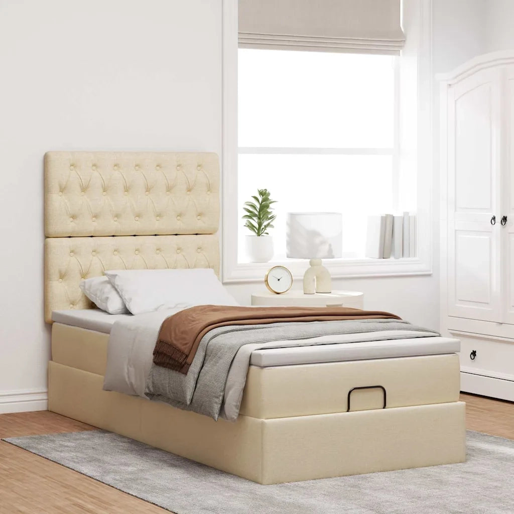 Struttura Letto Pouf con Materasso Crema 90x190 cm in Tessuto 3313207