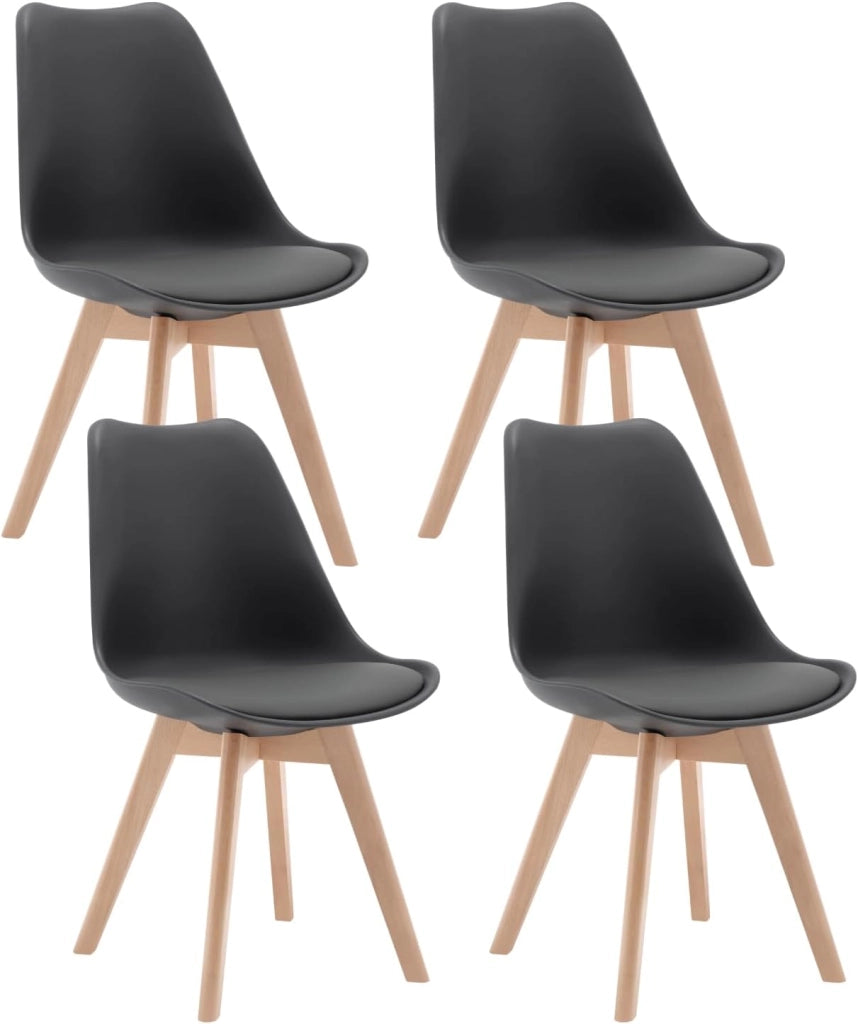 Sedie da Pranzo Set di 4, Sedie da Cucina, in Legno Massello e Pelle Sintetica, Capacità di Carico 150 kg, Grigio, BH29gr-4