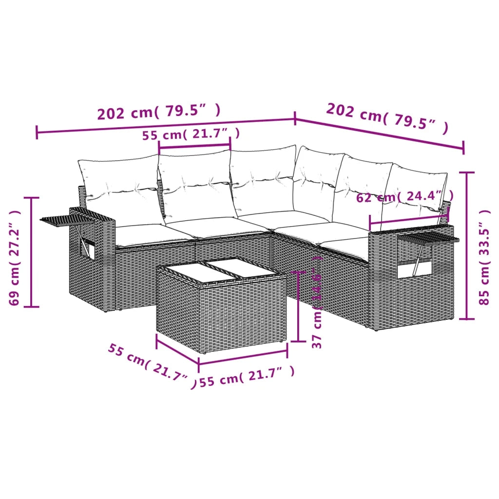 Set Divano da Giardino 6 pz con Cuscini Grigio in Polyrattancod mxl 112290