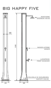 Doccia Solare In Polietilene Big Happy Five 36 Litri Con Lavapiedi Cv-F620-90/7016