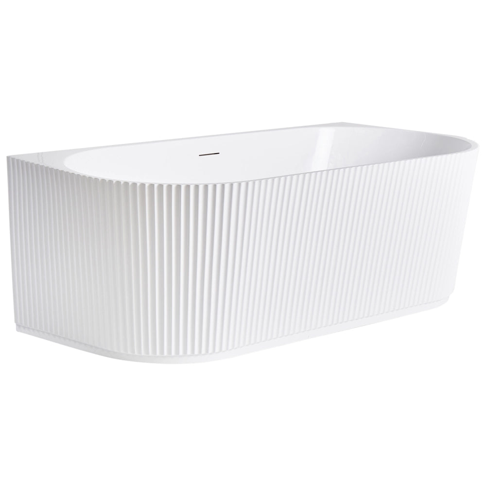 Vasca da bagno da parete ovale in acrilico bianco opaco 170 x 80 cm Finitura scanalata Bagno in stile moderno