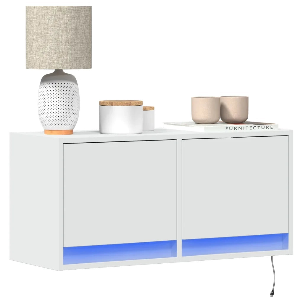 vidaXL Mobile TV a Parete con Luci LED Bianco 80x31x35 cm