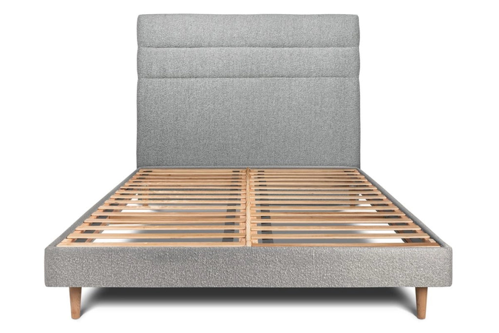 Letto 140x190 cm con testiera in linea - tessuto bouclé