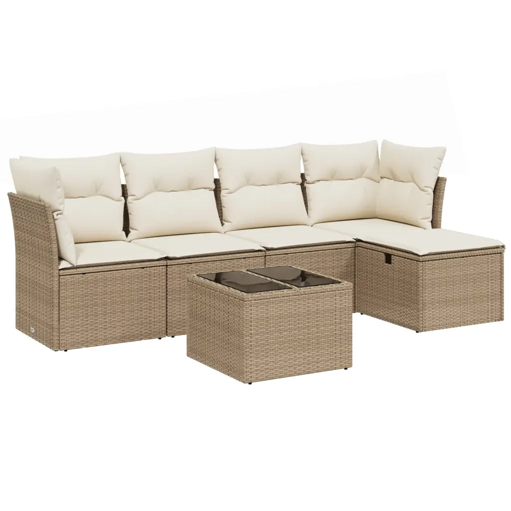 Set Divano da Giardino 6 pz con Cuscini Beige in Polyrattan