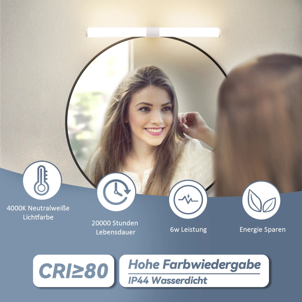 ZMH Lampada da Bagno LED sopra Specchio 40 cm 6 W IP44 4000K Luce Neutra Moderna Bianca per Armadio da Bagno