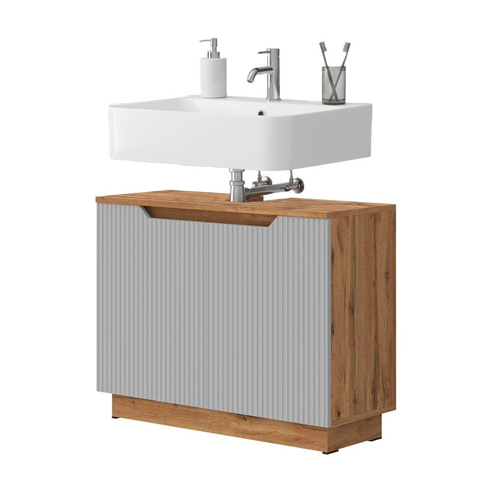 Vicco Mobile sottolavabo per bagno Rovere/grigio a righe 79.6 x 62.1 cm con 2 porte