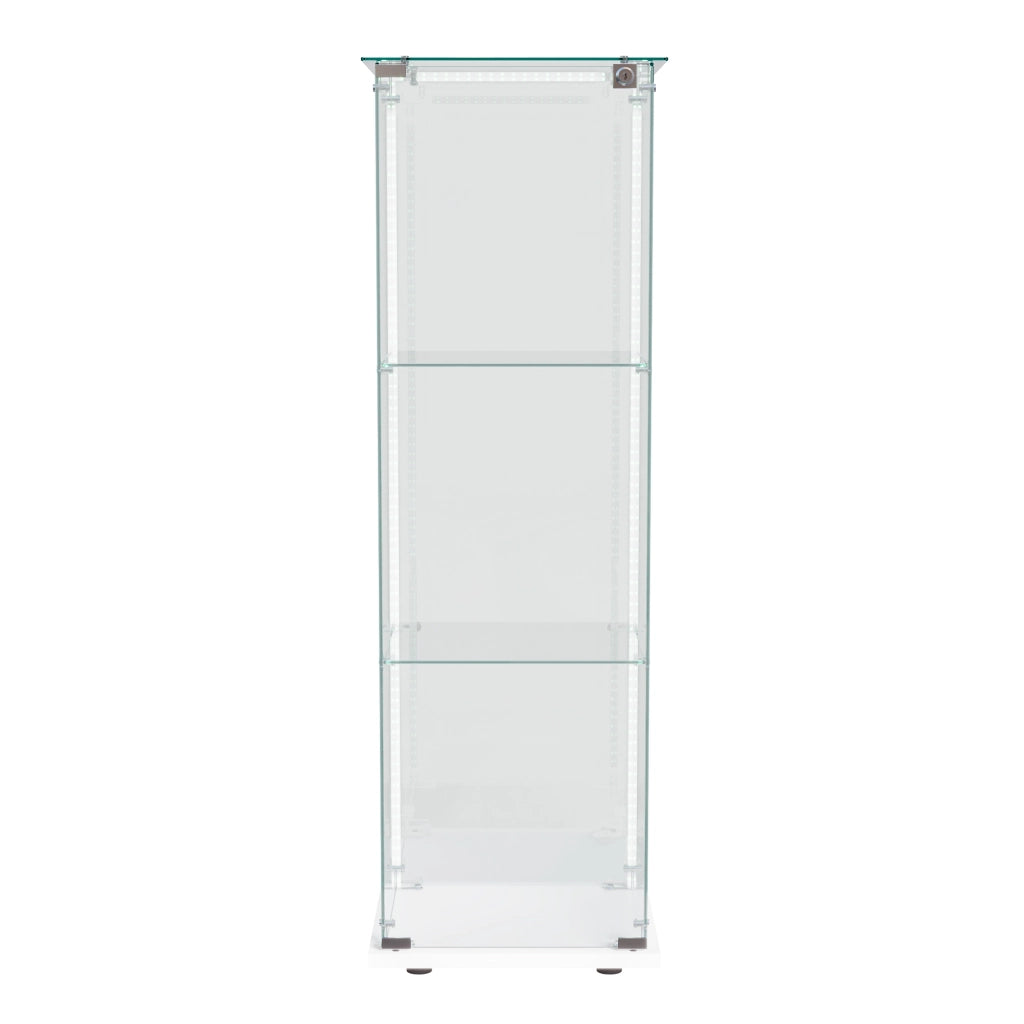Vetrina espositiva in vetro temperato base bianca con luci LED RGB e serratura, 39,8x35x123,3cm, ripiani regolabili per collezioni e modellini