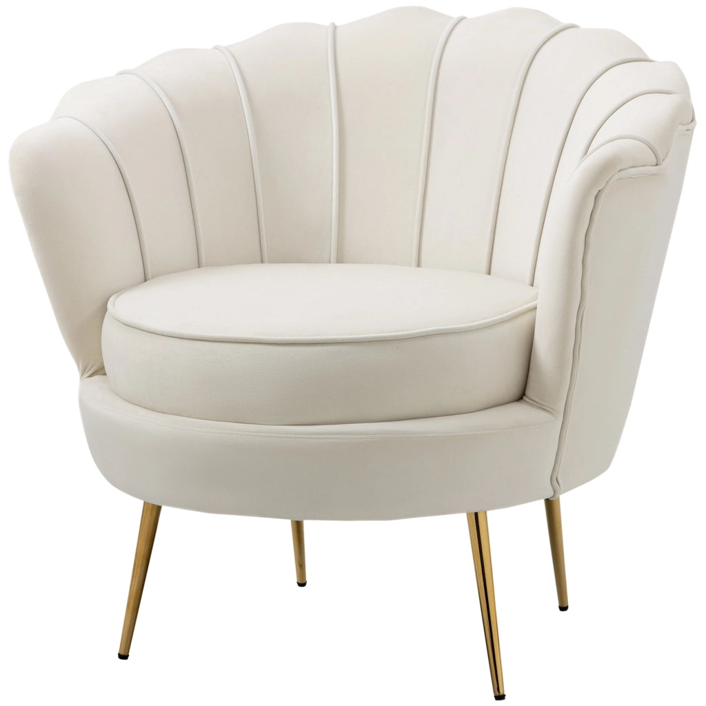 Poltrona di Design Stile Vintage Imbottita in Velluto, 79x77x77cm, Crema