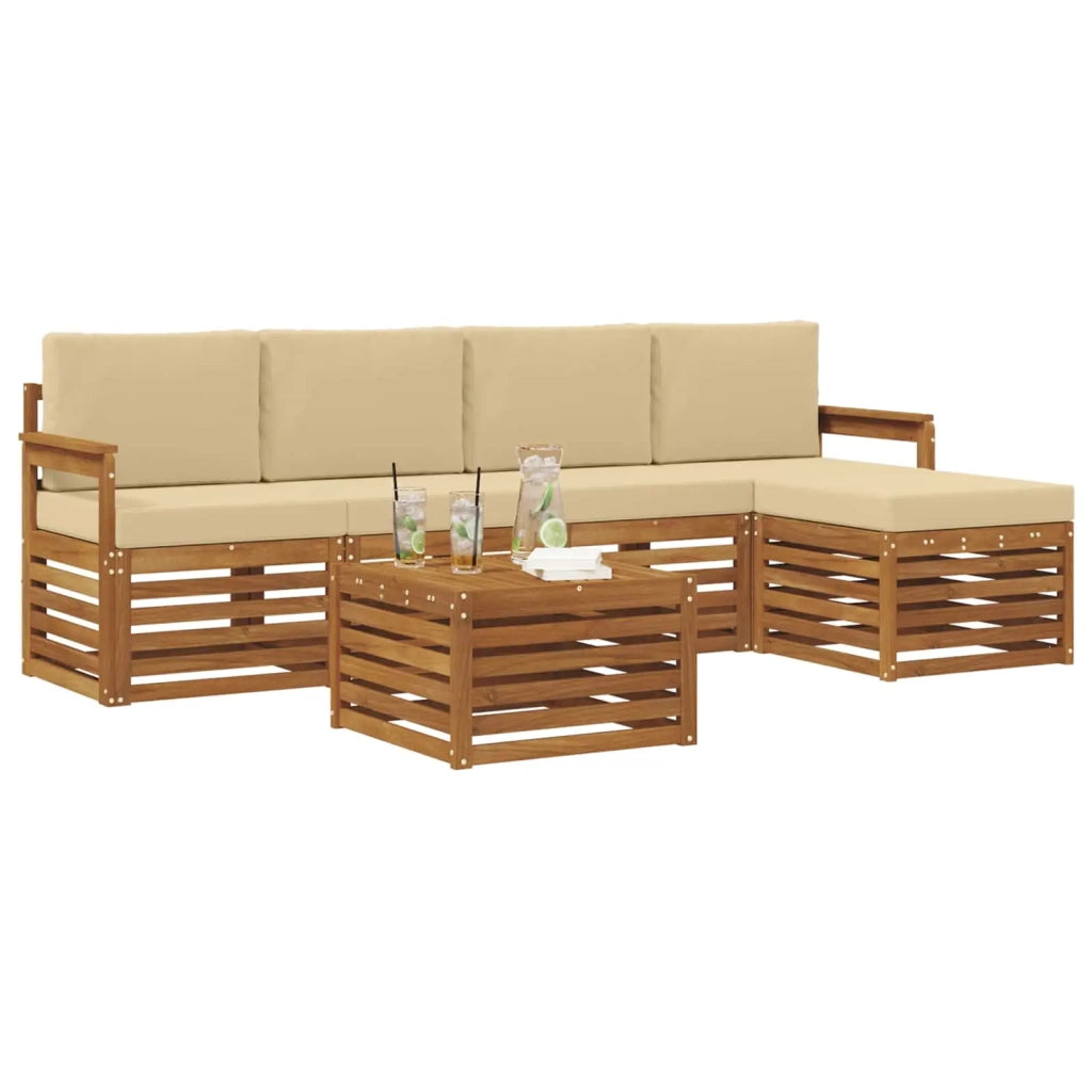 Set di divani da esterno con cuscino 6 pcs Naturale e Beige 3374678