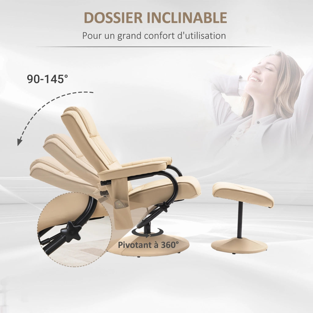 Poltrona Massaggiante Elettrica Reclinabile Girevole con Poggiapiedi ¨C Zephmum ¨C Beige Tessuto