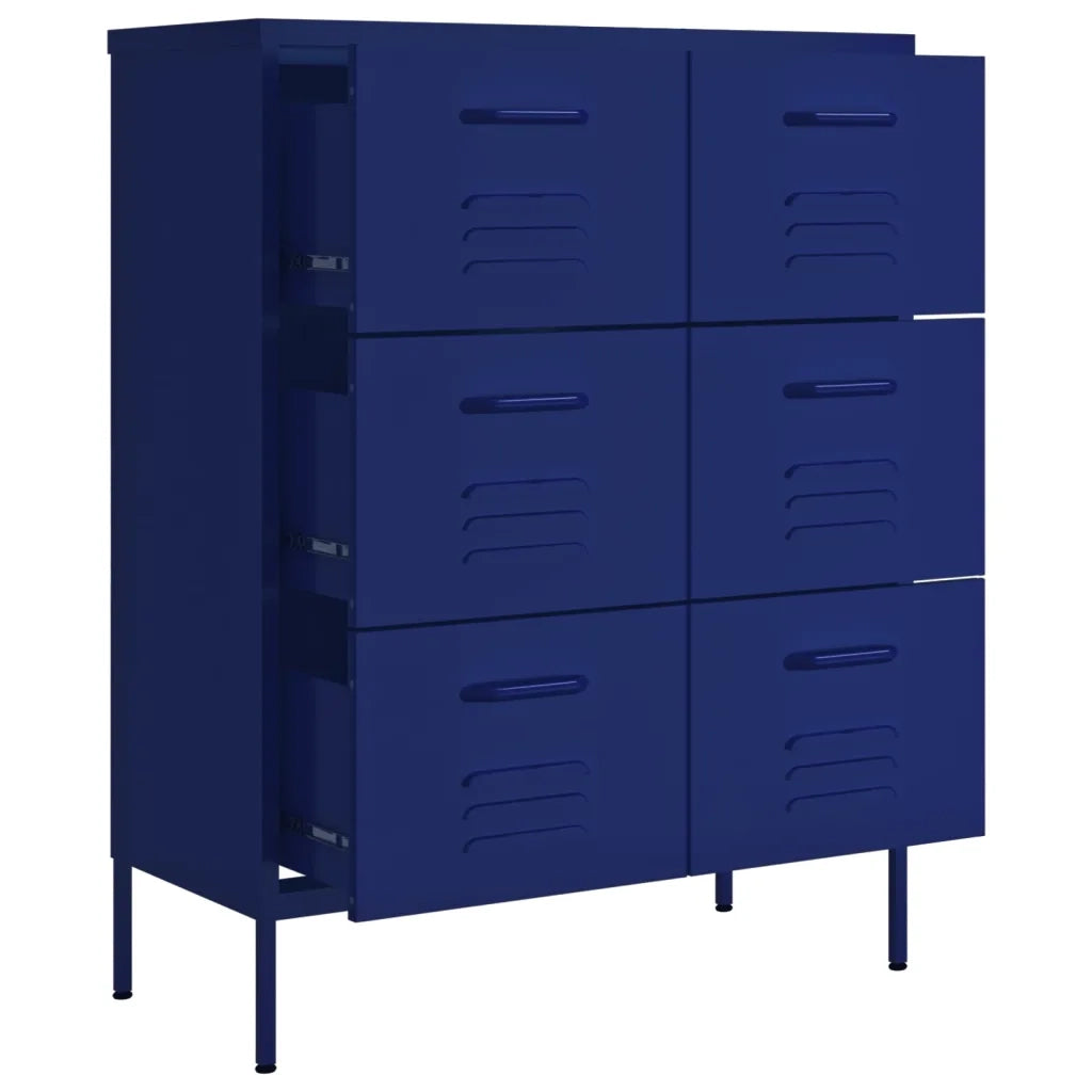 Mobile contenitore con cassetti 80 x 35 x 101 cm 6 cassetti guide in acciaio blu navy 02_0046836