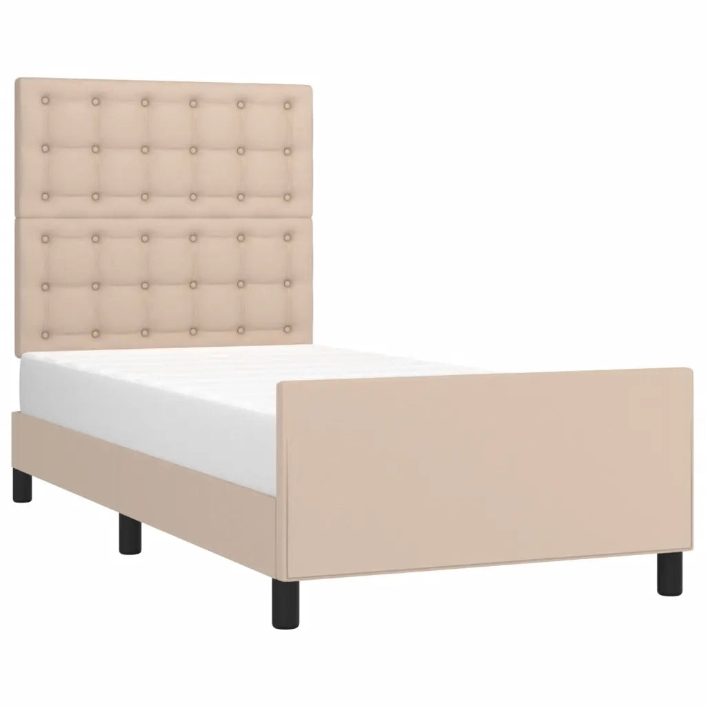 Giroletto con Testiera-Struttura letto con testiera Cappuccino 100x200 cm in Similpelle