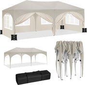 Gazebo Pieghevole da Giardino, Gazebo Idrorepellente Pop Up da 3x6m con Pannelli Laterali, Tendone da Esterno, Altezza Regolabile,Set di 4 Sacchi di Sabbia,con Custodia Beige