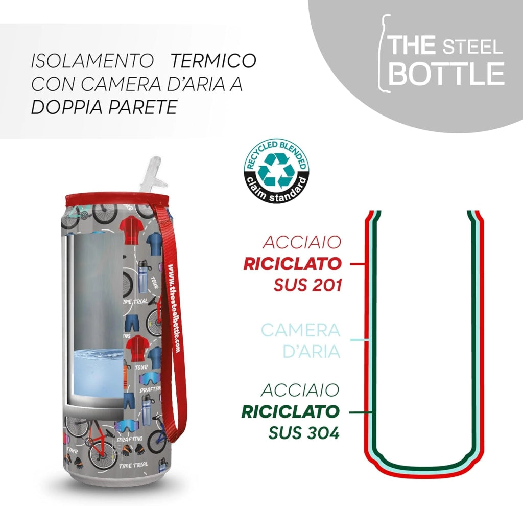 The Steel Bottle Bottiglia termica in Acciaio Inox Capacità 450 ml Chiusura Ermetica - Cycling