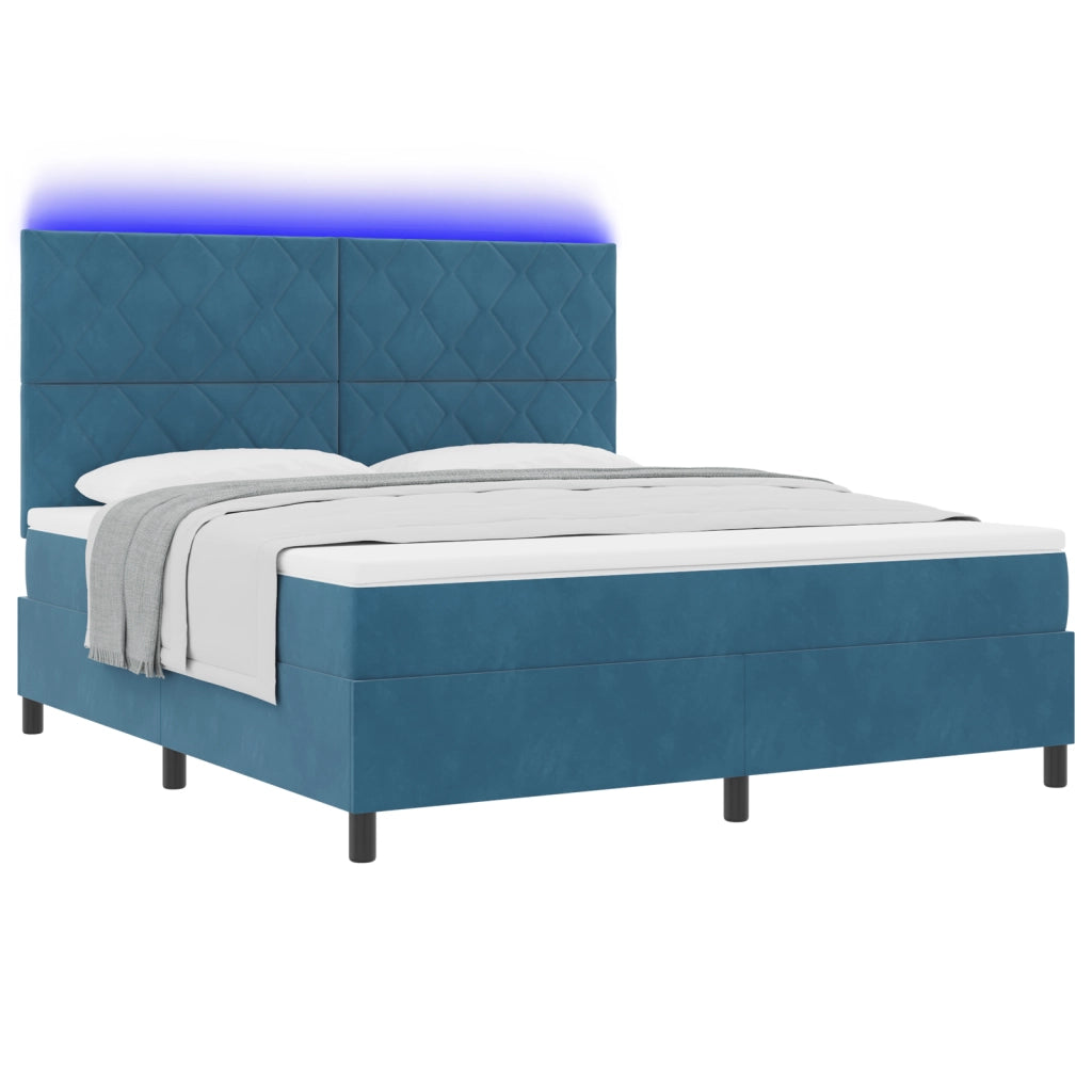 Letto con Box Spring e Materasso & LED Blu Scuro 180x200 cm Velluto