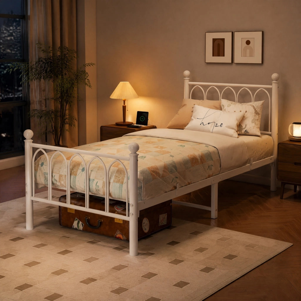 LETTO Struttura 90x200 cm in Ferro Bianco con LED, USB e presa