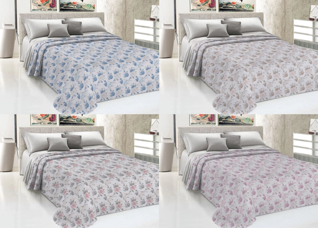 Copriletto Piquet Primavera Estate 100% Cotone Disegno Rosa Grande Floreale - Matrimoniale - Beige