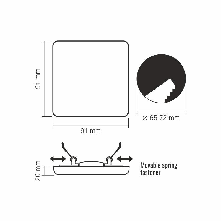 Downlight incasso quadrato bianco 9cm IP54 LED 9W 4000K
