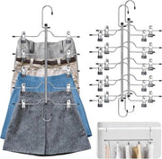 Hangers per spazio ridotto con 2 ganci e clip regolabili per pantaloni e gonne - Set da 3