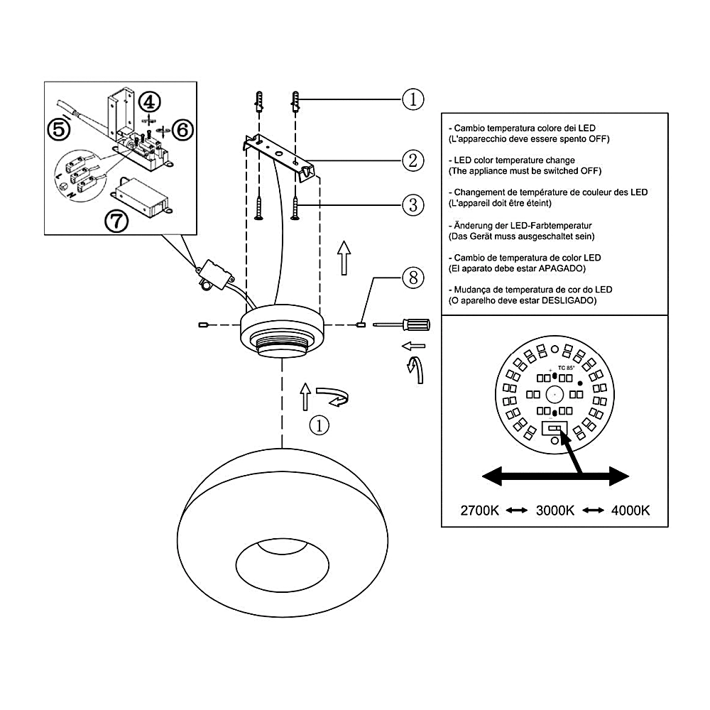 Brena - Lampada da soffitto rotonda con led integrato Fabas Luce - Applique LED 19W dimmerabile - Cognac concava