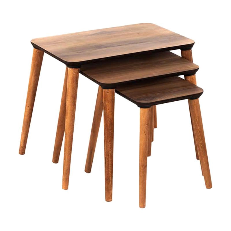 TRIS TAVOLINI IN LEGNO FORMA RETTANGOLARE COLORE MARRONE OKM