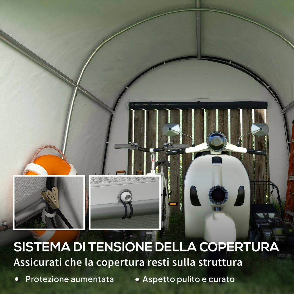 Tendone da Giardino per Moto Bici e Attrezzi 300x300x235 cm con 2 Ingressi a Zip in Acciaio e PE Grigio