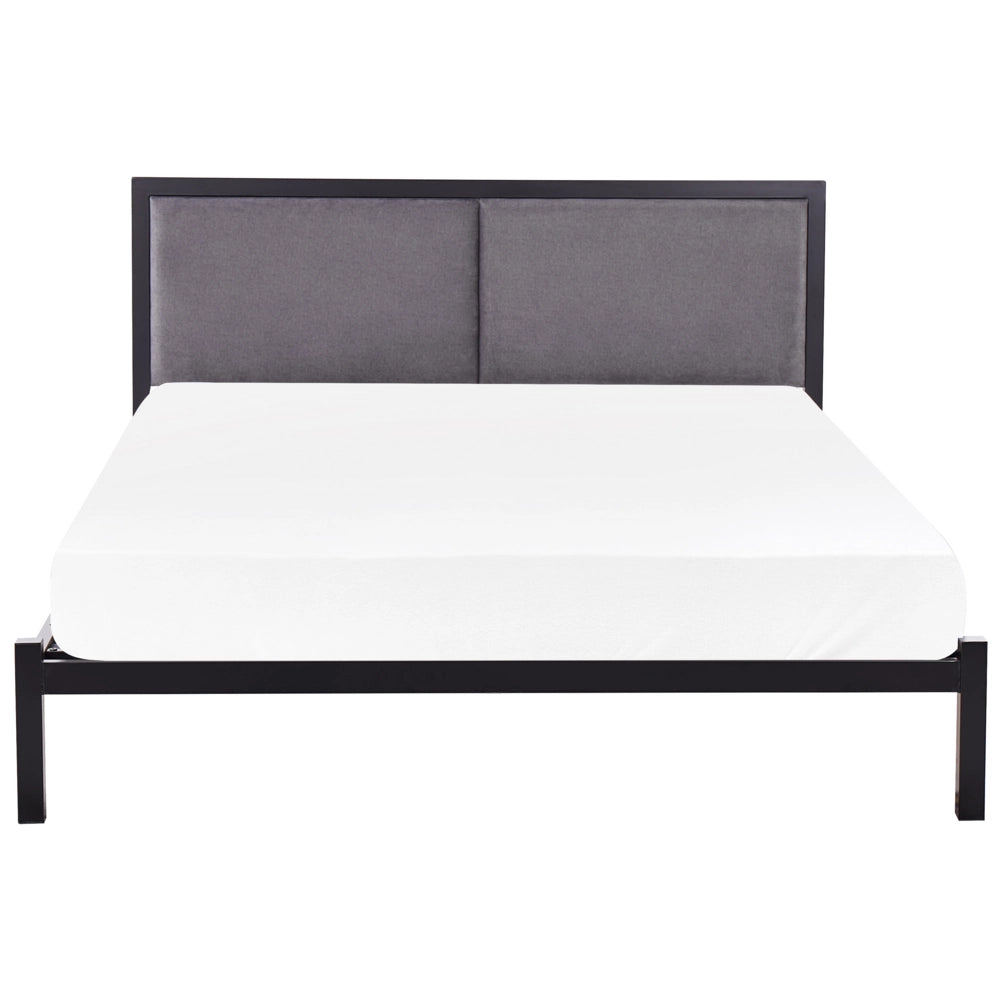 Letto in metallo Nero e Grigio 140 x 200 cm imbottita a doghe minimalista