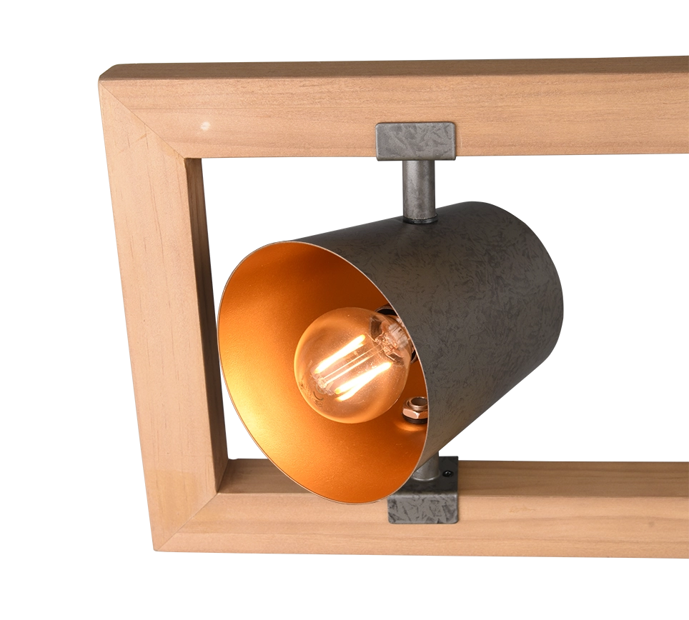 Lampada a sospensione 4 faretti, acciaio anticato e oro, L 100 cm, Bell