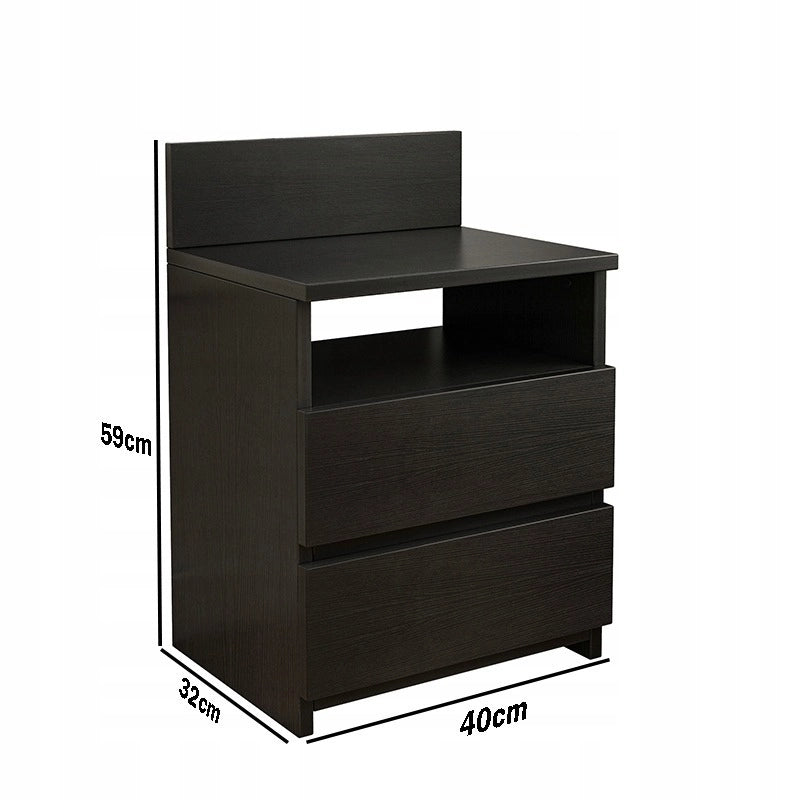 Comodino da 40 cm, tavolino, cassettiera a 2 cassetti, nero, stile loft, camera da letto moderna