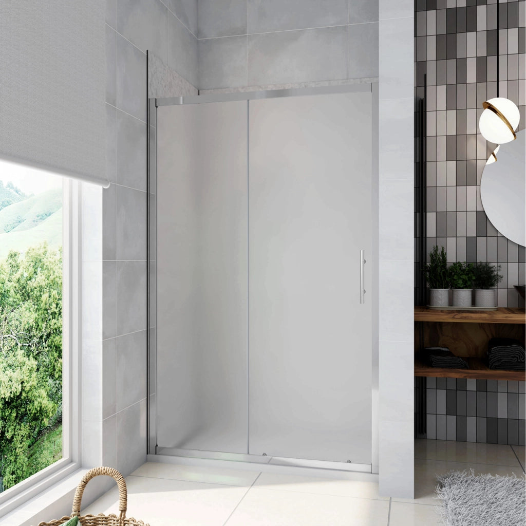 130x185 cm Porta Doccia Per Nicchia Anta Scorrevole Ingresso Laterale In Vetro Temperato 5mm Satinato Opaco
