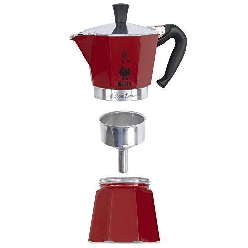 Bialetti 6633 Moka Express Caffettiera 6 Tazze 250 ml Alluminio Valvola Sicurezza colore Rosso