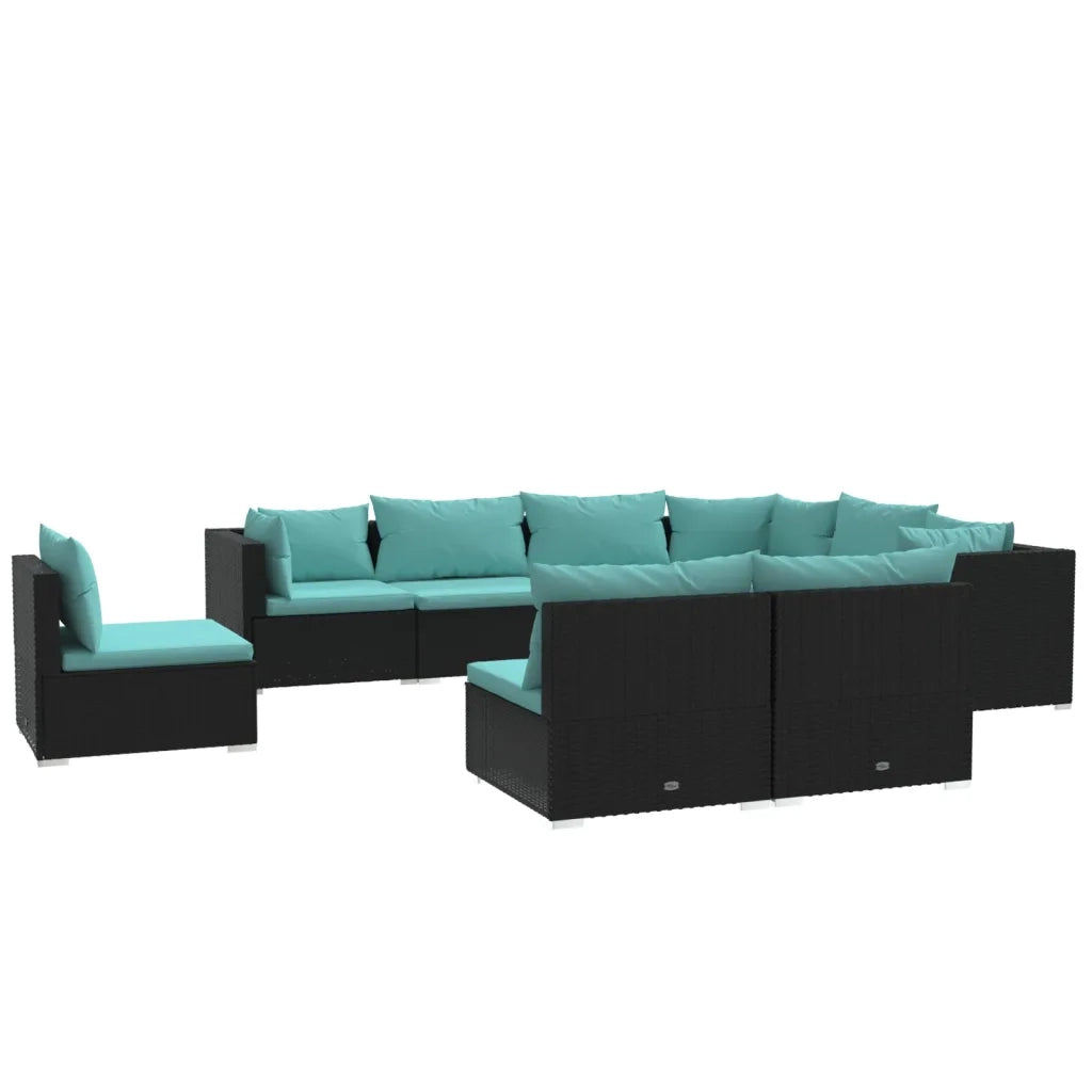 Set Divani da Giardino 9 pz con Cuscini in Polyrattan Nero cod mxl 34608