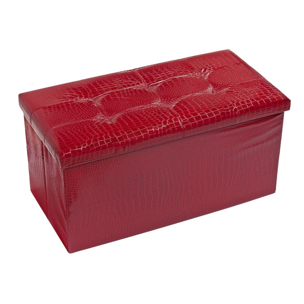 Cassapanca Contenitore Pouf Panca Poggiapiedi Similpelle Pelle Finta Coccodrillo 76x38x38 cm Bordeaux