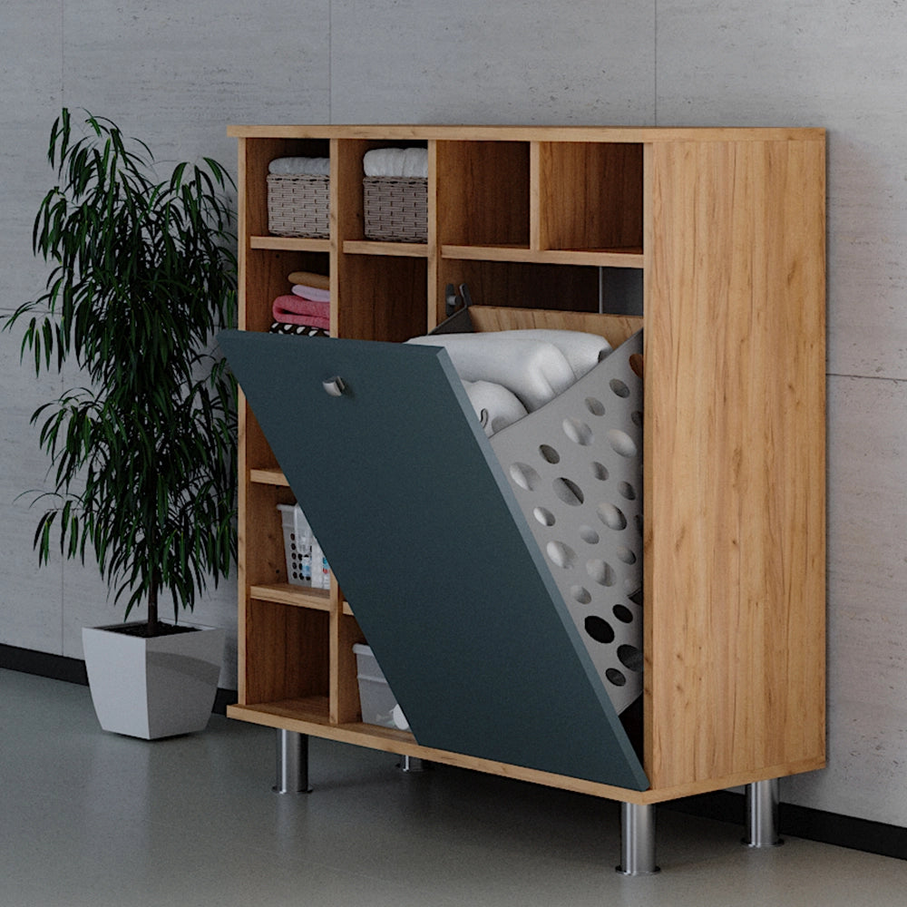 Armadietto da bagno con portabiancheria Fynn Verde 78.4 x 91.6 cm Vicco