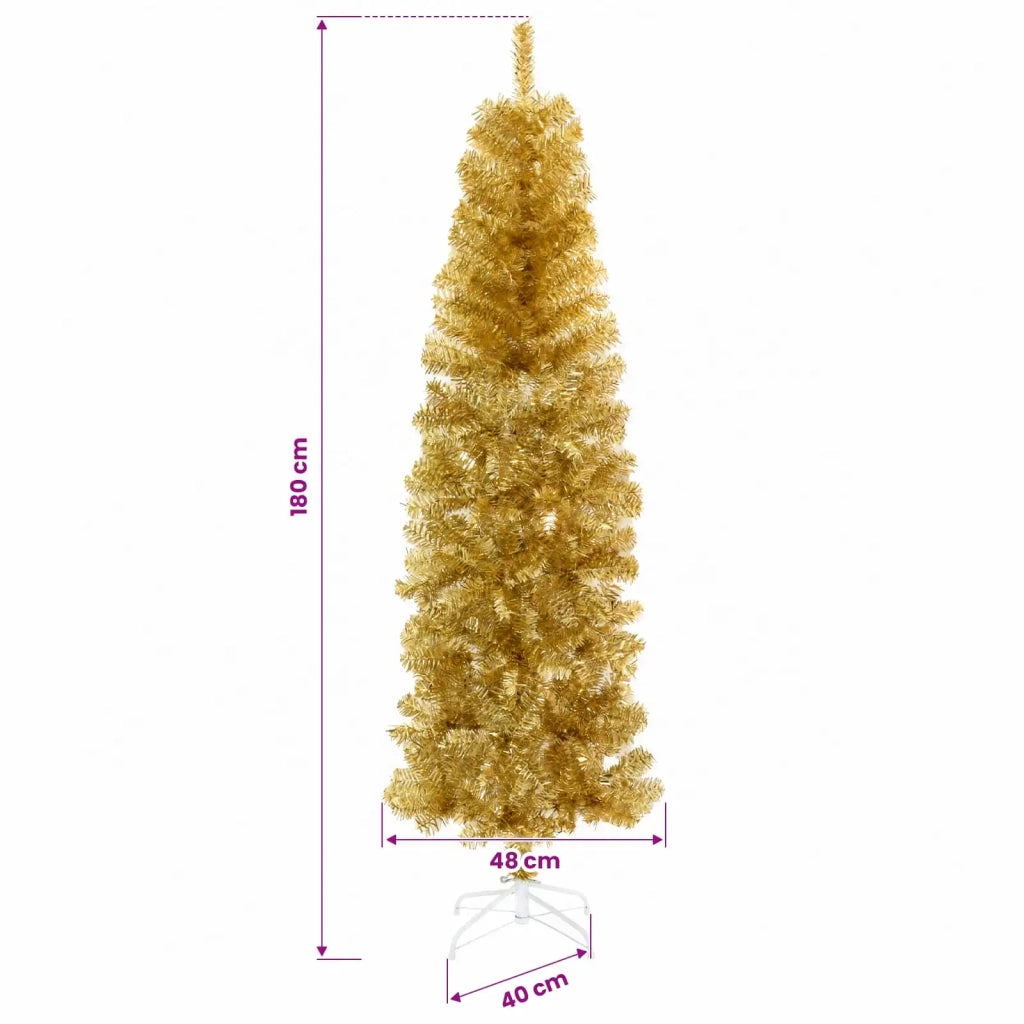 Albero di Natale Artificiale Sottile 180 cm PVC e Acciaio Oro 42055257