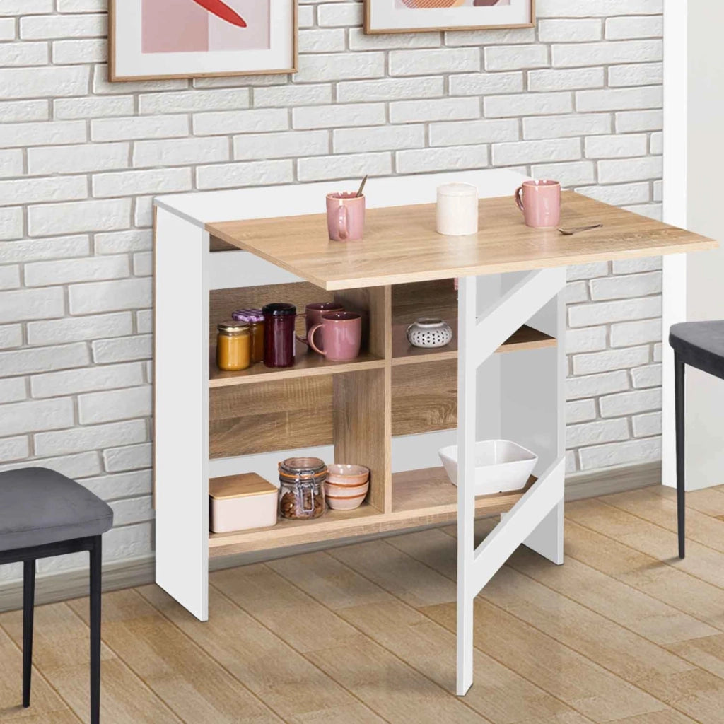 IDMarket - Consolle pieghevole EDI per 2-6 persone con contenitore in legno bianco e piano in faggio 150 x 80 cm