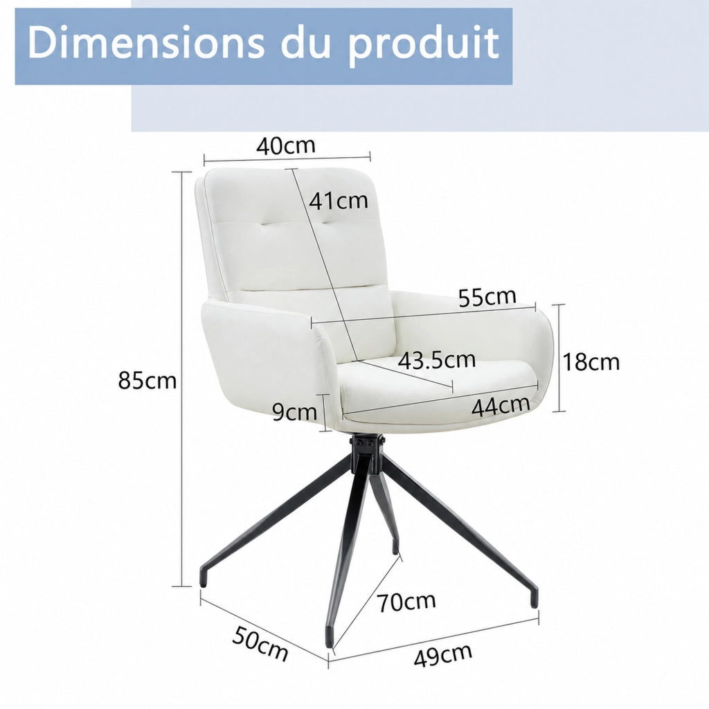Sedia da pranzo girevole 360° imbottita in PU con gambe in metallo set da 2 schienale con bottoni bianco e nero