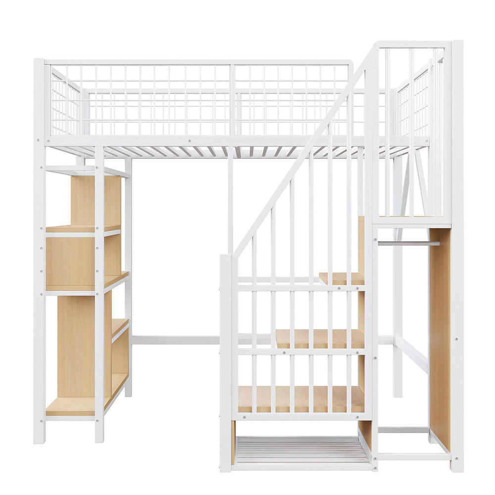 Letto a soppalco - Xylo - 90x200 cm bianco con ripiani e scala