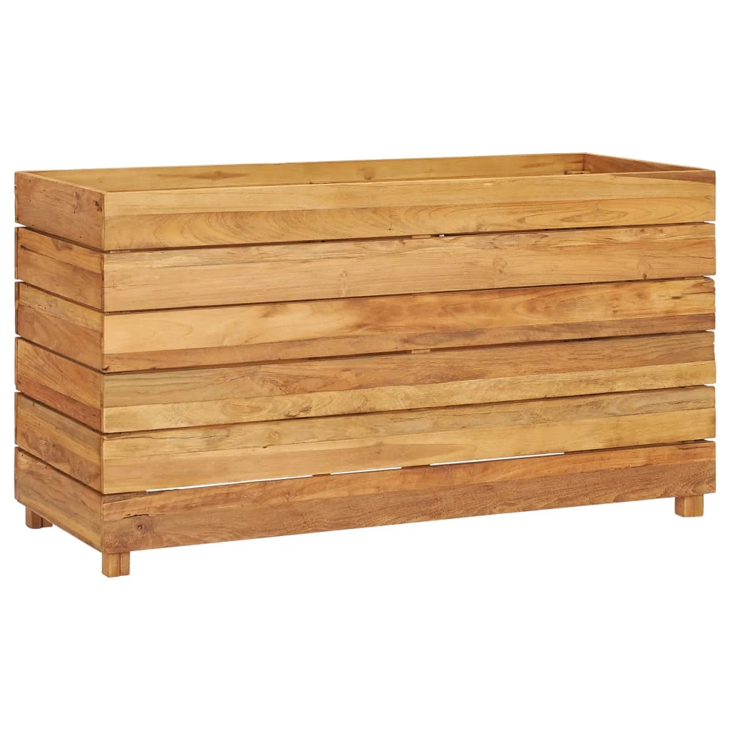 Aiuola rialzata con fioriera 100 x 40 x 55 cm legno di teak riciclato e acciaio 02_0000896