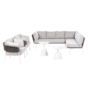 Set da salotto da giardino a 7 posti con divano angolare in corda intrecciata poltrone e 2 tavolini da caffè beige struttura in alluminio