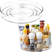 Piatto rotativo, organizzatore per frigorifero, cucina, set a 2 pezzi (23 cm + 27 cm), trasparente, a 360 gradi rotante supporto per spezie, organizzatore rotativo in plastica per cucina e bagno