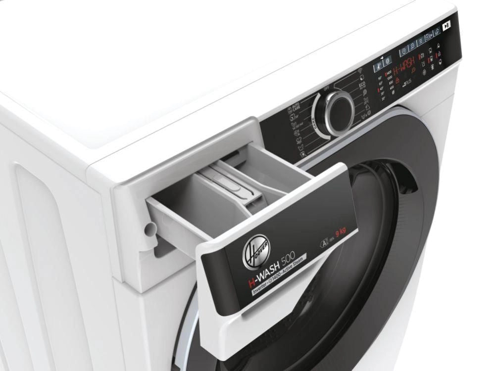 Hoover H-WASH 500 , Lavatrice Carica Frontale 9 KG, 15% più efficente della classe A, 1400 giri, Bianco, Inverter, Vapore, Wi-Fi, HWP 49AMBC7/1-S
