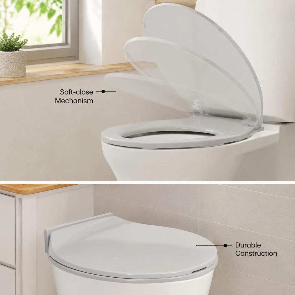 Toilet Seat With Soft-close Mechanism, Light Grey, Oval
