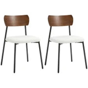 Set di 2 Sedie da Sala da Pranzo con Seduta Effetto Peluche, Schienale Curvo Effetto Legno, Crema
