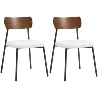Set di 2 Sedie da Sala da Pranzo con Seduta Effetto Peluche, Schienale Curvo Effetto Legno, Crema